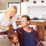 Happy family in home in the morning